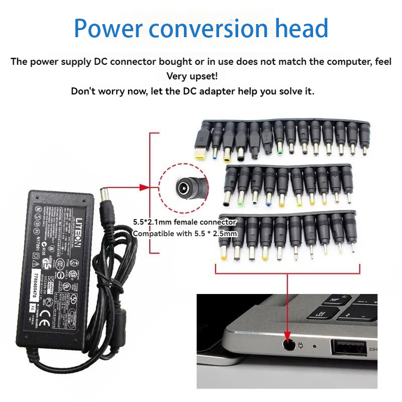 34 pieces universal 5,5mm x 2,1mm dc adapter plug adapter multifunctional all computer mains plug socket kit connection kit