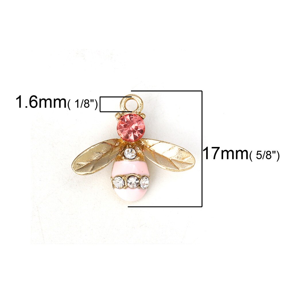 Doreenbeads charms bi dyr zink baseret legering klar rhinestone emalje vedhæng smykker til gør-det-selv smykker fremstilling 17mm x 15mm,10 stk.