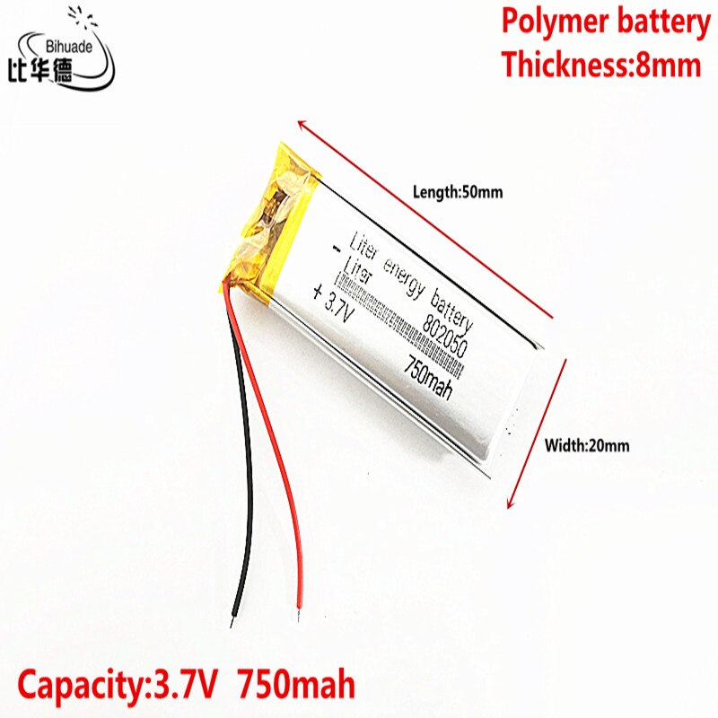 Good Qulity 3.7V 750mAh 802050 Lithium Polymer Li-Po li ion Rechargeable Battery cells For Mp3 MP4 MP5 GPS mobile bluetooth