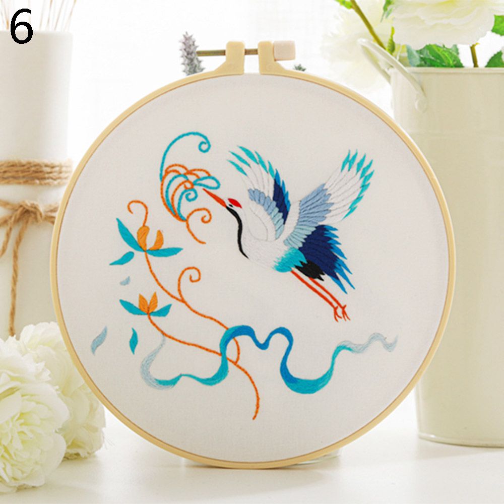 Embroidery Hoop Cross Stitch Needlework Handmade Sewing Flower Pattern Printed Embroidery Kit DIY Art Craft Painting Home: 6