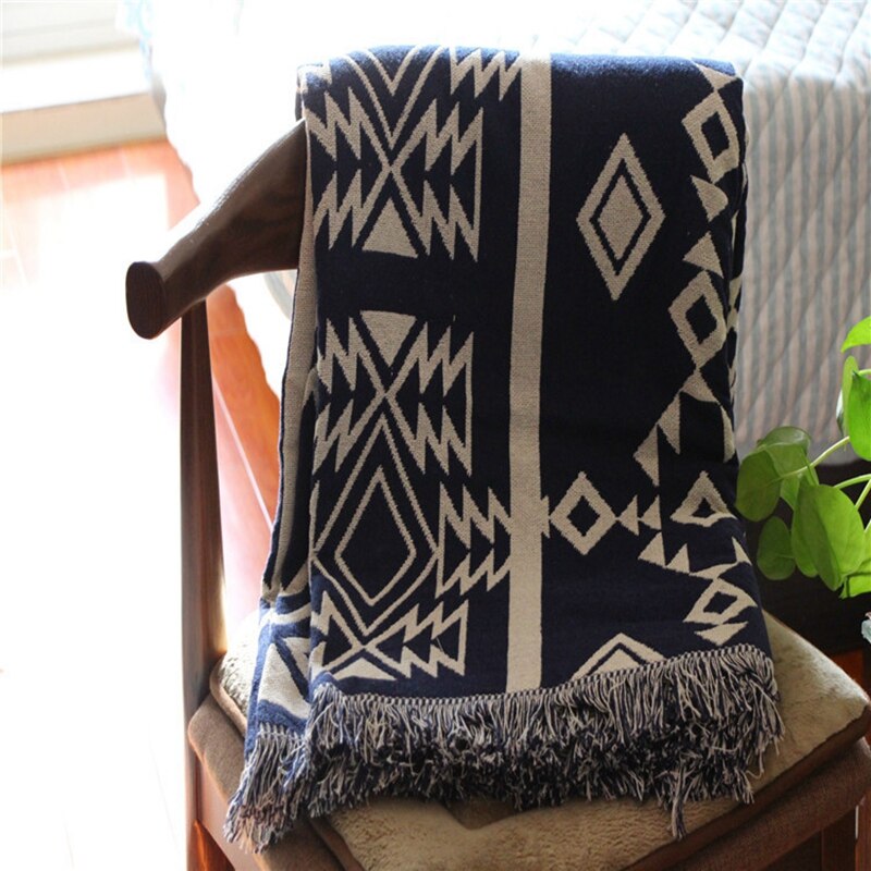 Manta de estilo indio de 180x340cm para uso en el hogar, manta con estampado geométrico para camas, manta gruesa de ganchillo para silla para dormir o sofá