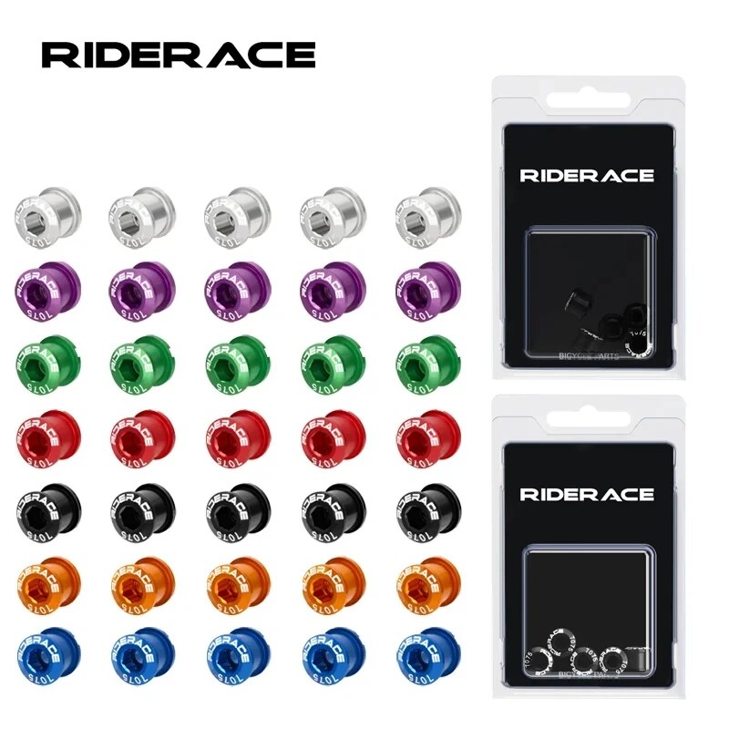 RIDERACE 5 Stück Doppel-/Einzel-Fahrrad-Kettenblattschrauben, CNC-Aluminiumlegierung 7075 M8 6,5 mm 8,5 mm Rennrad-MTB-Fahrrad-Kurbelgarnitur-Schrauben und Muttern-einstellen