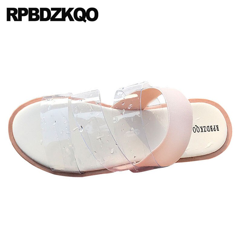 Zapatos de playa de plástico de vacaciones sandalias de las mujeres planas casual slip on pvc transparente punta abierta slingback claro cómoda