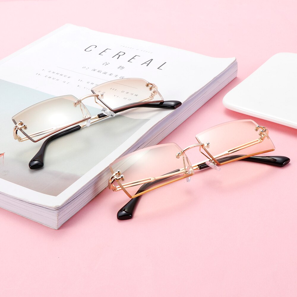 modisch Randlose Sonnenbrille Frauen Kleine Rechteck Sonnenbrille Reisen Stil UV400 Schattierungen Sommer Brillen für Männer und Frauen