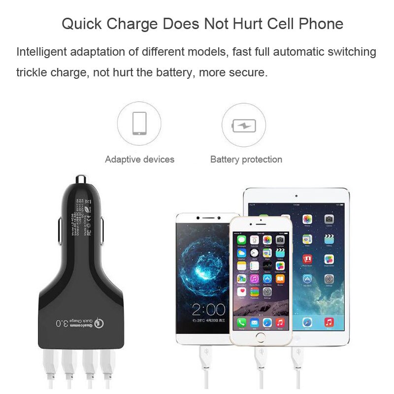 Quick Charge 3,0 Auto Ladegerät 4-Port Schnelle Lade Telefon Ladegerät Adapter in Auto Für iPhone X 7 8 plus Samsung S8 S9 Smart Handys