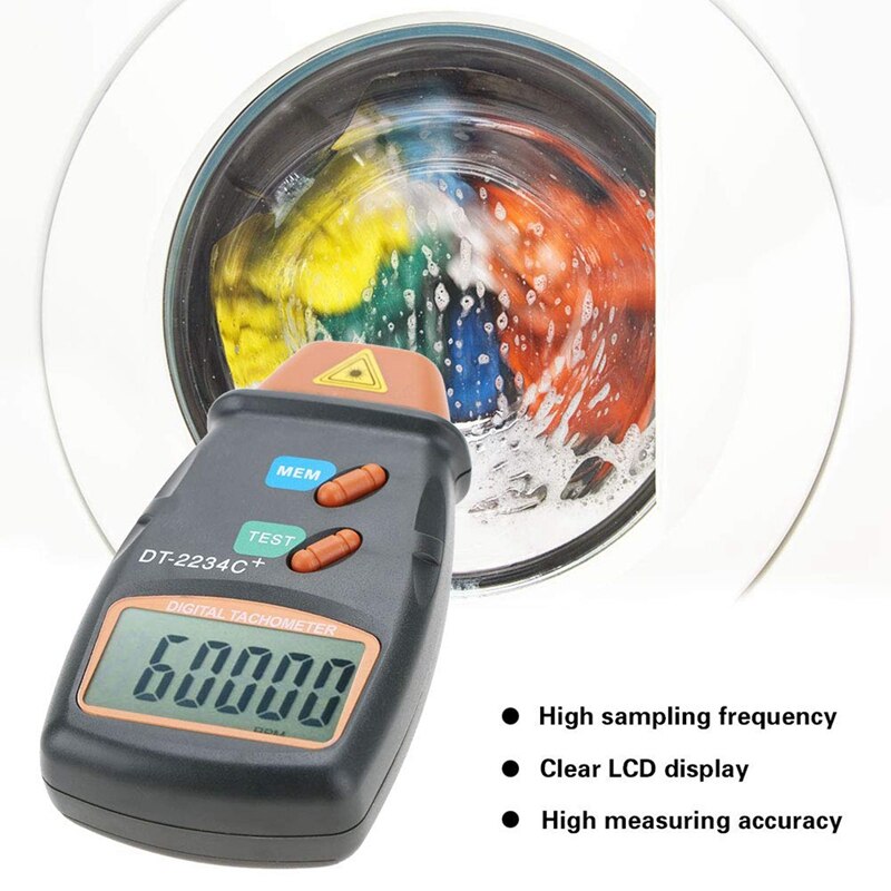 Digital Tachometer, DT-2234C+ Non-Contact Mini RPM Tester Meter LCD Display Handheld Digital Photo Tachometer