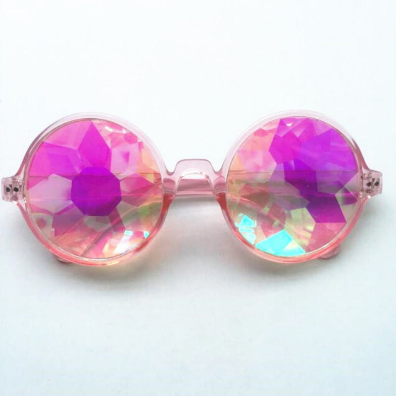 Round Kaleidoscope Glasses Rainbow Prism Sunglasses Party Rave Dancing Glasses: Pink