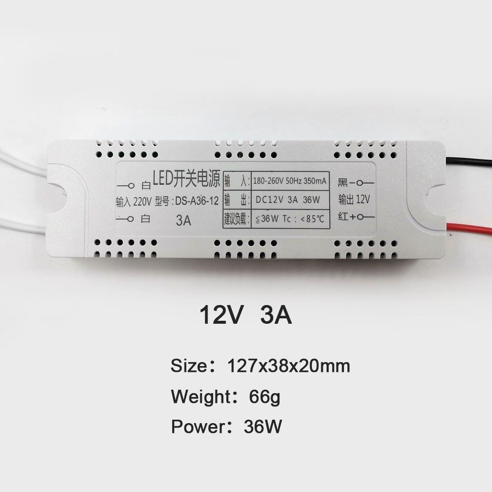 12V Power Supply Transformer 0.5A 1A 2A 3A 4A 5A 6A LED Driver Converter for COB Light LED Strip AC 220V to DC12V Small Size: 12V  3A  36W