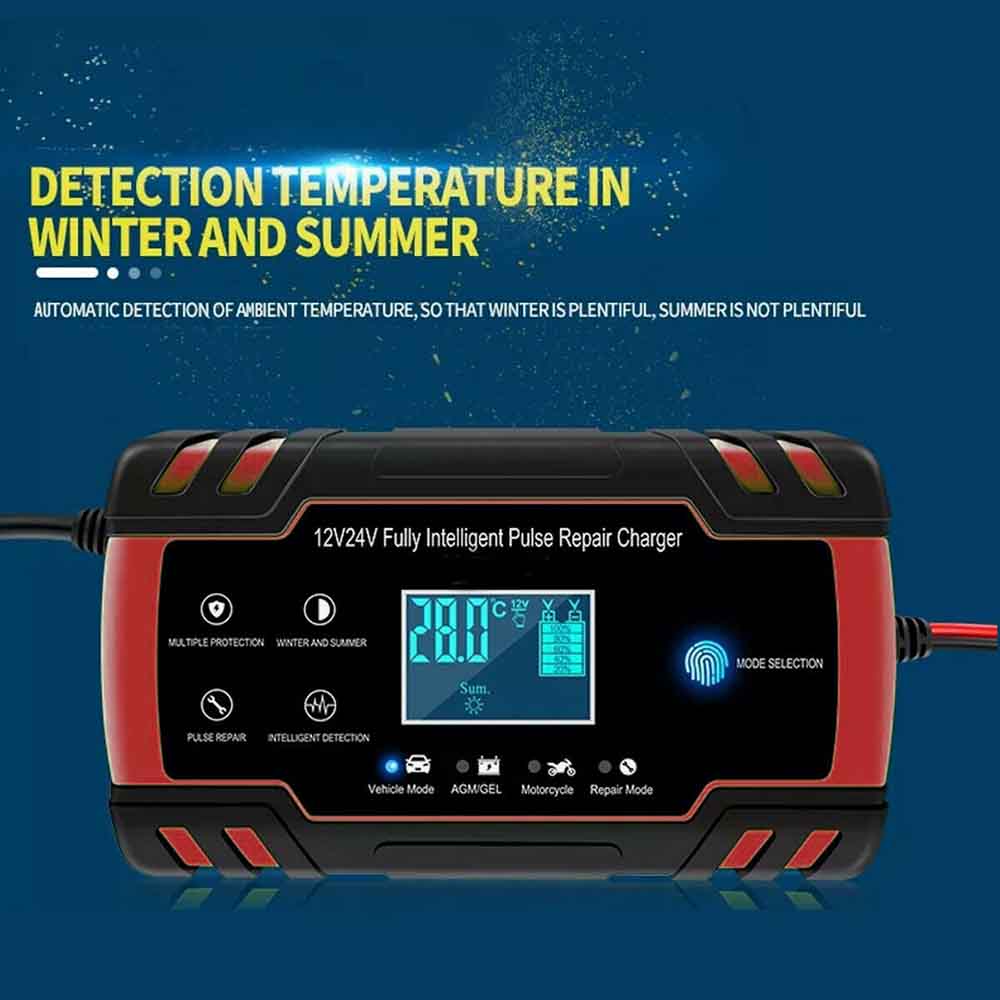 12/24V 8A LCD Battery Charger Touch Screen Smart Automatic Pulse Repair Charger for Car Motorcycle