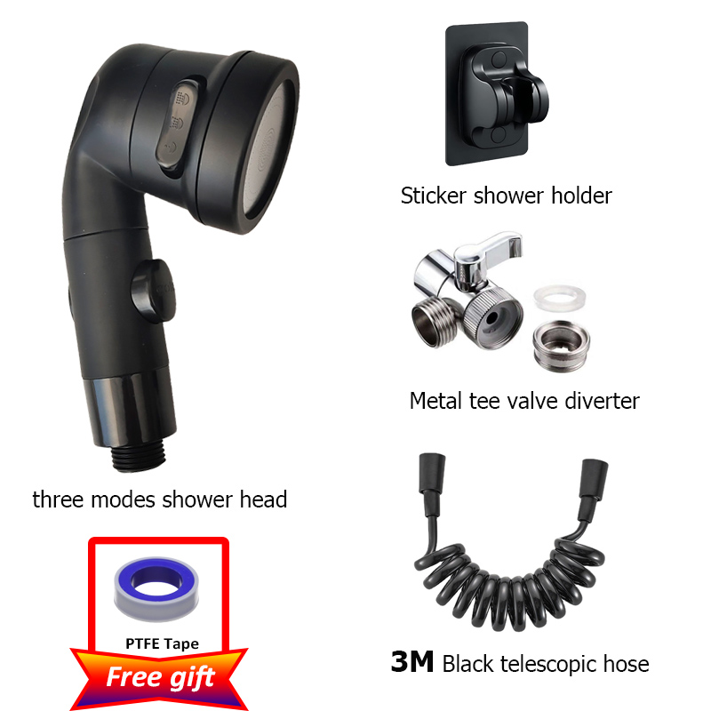 Kitchen Faucet Extender Bathroom Basin Tap Aerator with Diverter Valve 3 Modes Shower Head Faucet Attachment External Shower Set: black