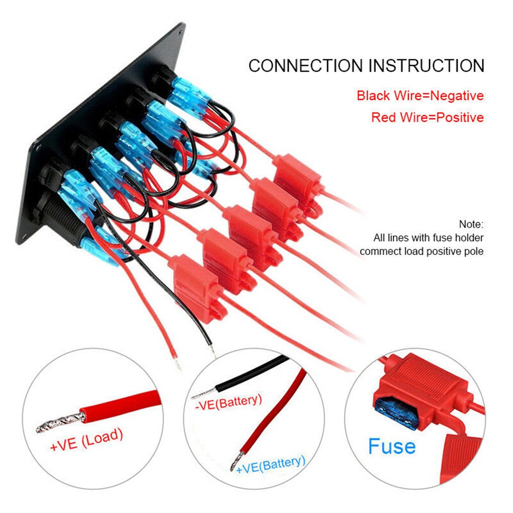 Switch Panel Boat 5 Gang Rocker Switch Dual USB Port LED Dashboard Auto Motorcycle Universal Accessory