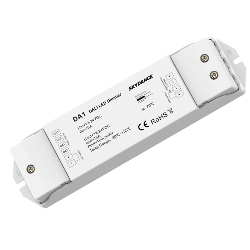 DALI LED Dimmer DA1 DC 12V 24V 1 Channel Constant Voltage 15A PWM Digital Dimming Push Dim LED Strip Light Dimmers Controller