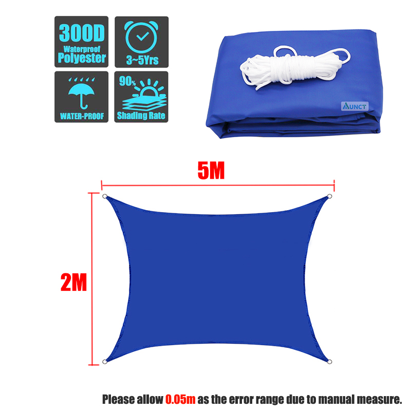 Blauw Waterdichte Zon Zonnezeil Vierkante Rechthoek Driehoek Vorm Tuin Terras Luifel Uv-Block Schaduw Kamp Wandelen Yard Luifels: 2x5m