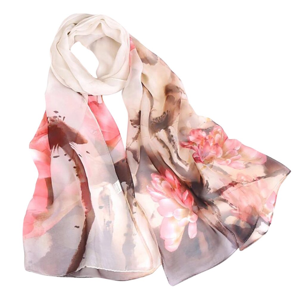 1# Women Scarf Unisex Ink lotus thin silk scarf Soft Wrap Shawl Scarves Chinese style Multi-Purpose шарфы женские: G