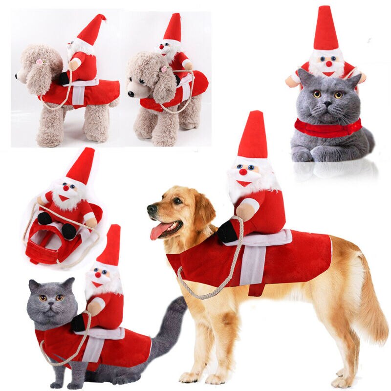 Kerst Kerstman Pet Dog Fancy Dress Jasje Kostuum Outfit Kleding Huisdier Rijden Set Apparel