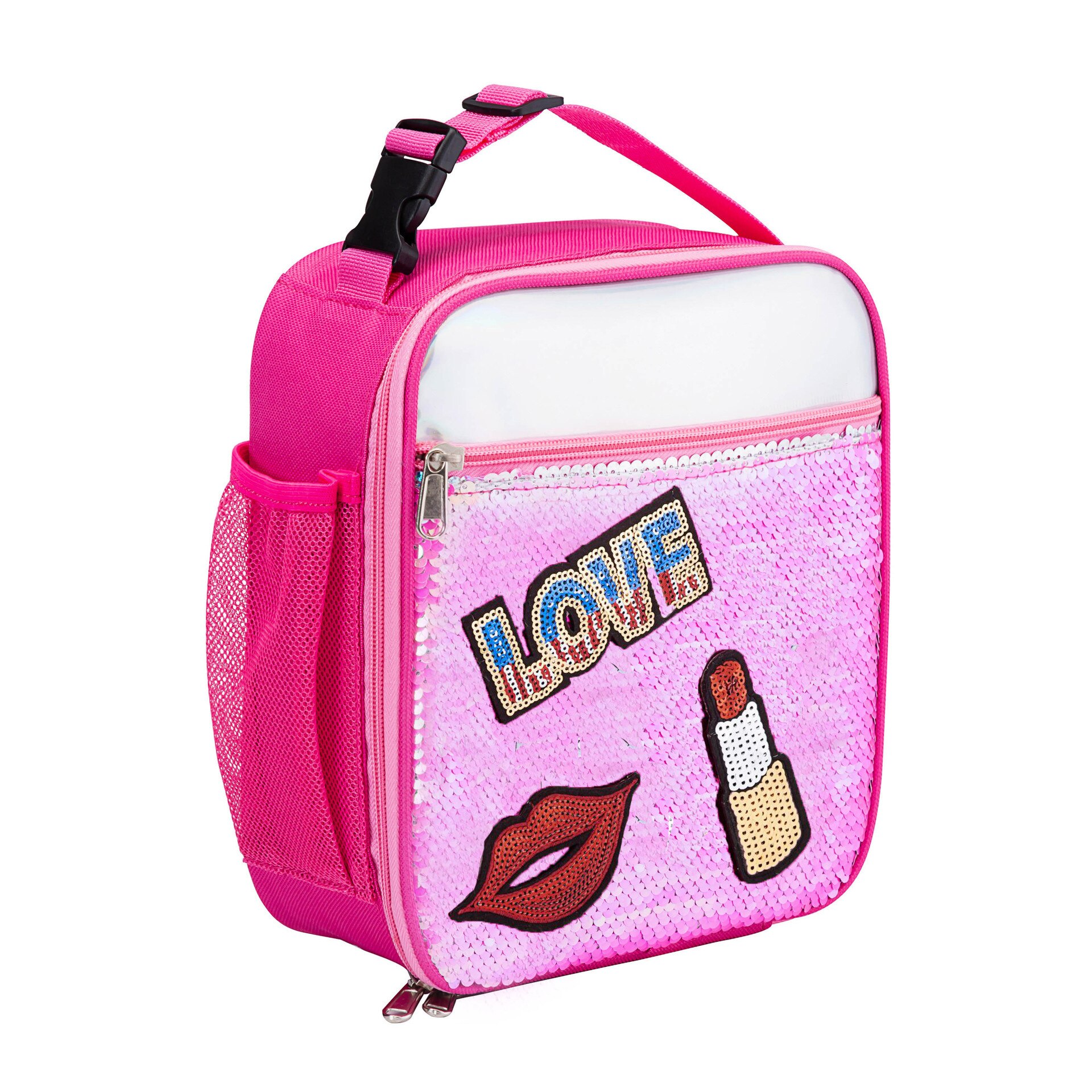 Mode Waterdichte Reverse Sequin Geïsoleerde Kinderen Meisjes Jongen Lunchbox Glitter Draagtas Koeler Picknick Zakje Voor Voedsel: Lipstick Rose