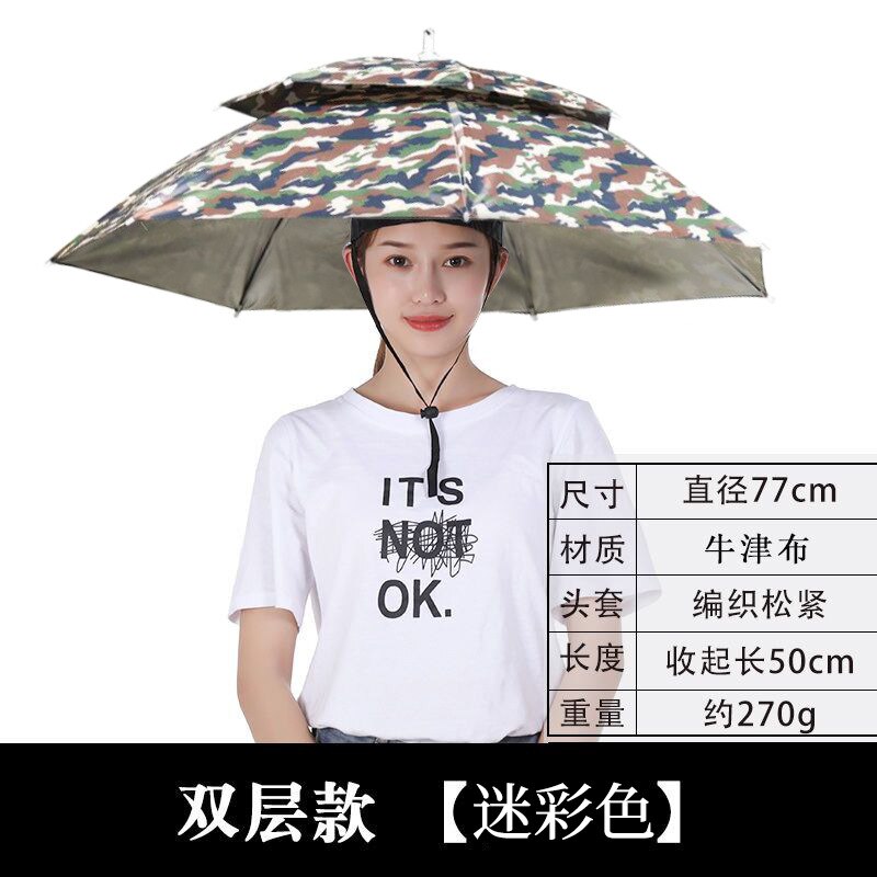 Hands-free Folding Cap Umbrella 77cm Double-layer Windproof Head-worn Umbrella Outdoor Sun Protection UV Protection Umbrella: Camouflage