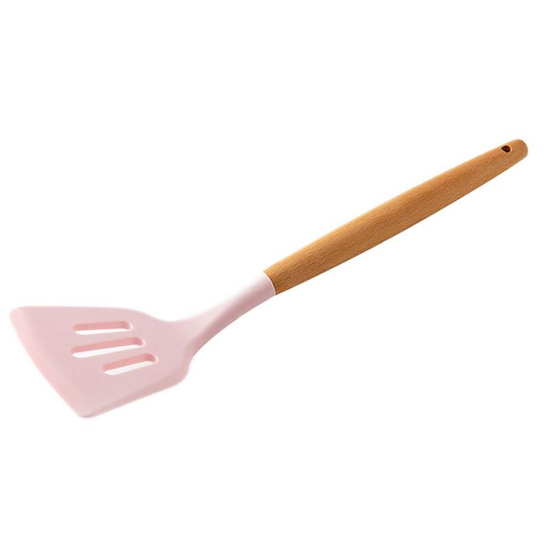 Ustensile de cuisine rose en Silicone de supérieure, avec manche en bois Flexible antiadhésif, ustensile de cuisine domestique: 2