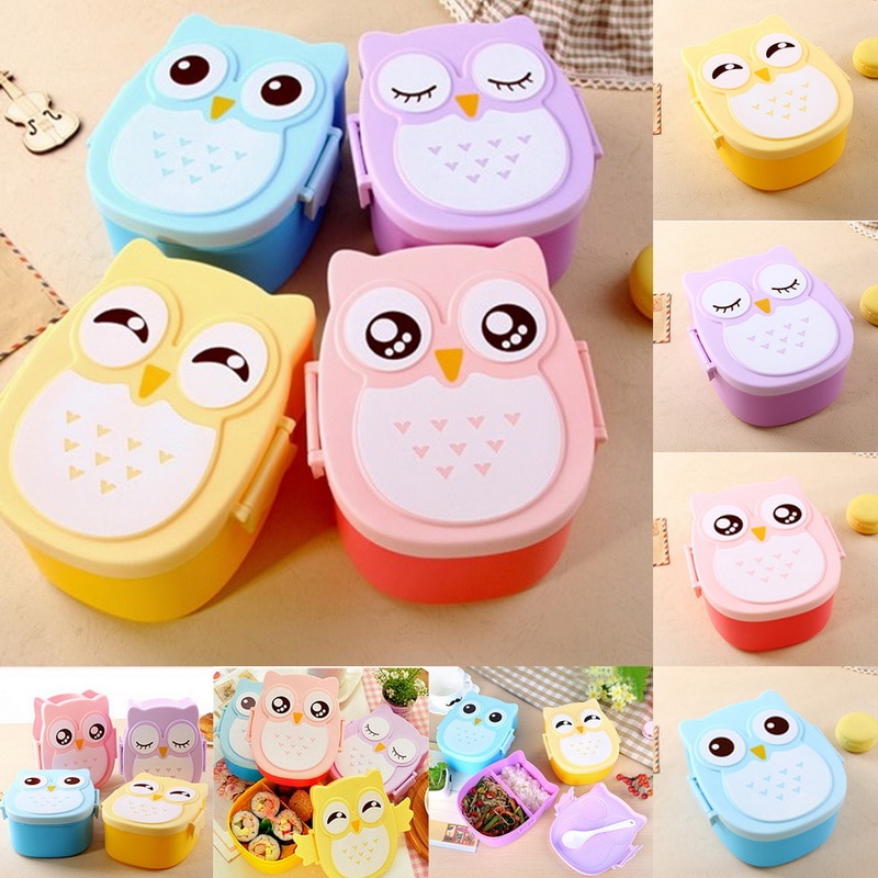 Leuke Cartoon Uil Lunchbox Voedsel Container Opbergdoos Draagbare Kids Student Lunchbox Bento Box Container Met Compartimenten Case