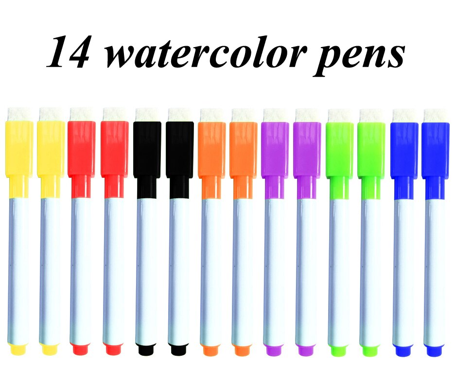 14 Pcs Water Kleur Pennen School White Board Nevera Marker Pen Magnetische Whiteboard Droog Vegen Gum Rubber Borstel Koelkast Magneten: Default Title