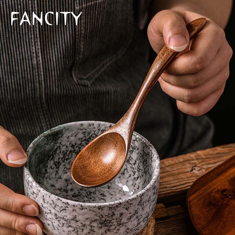 FANCITY Soup spoon household large spoon long handle spoon wooden soup porridge spoon wooden spoon large wooden trumpet