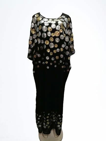 Vestidos africanos para mujer, holgado africano, manga , Vestido largo de talla grande de poliéster, novedad de 3/4: Black