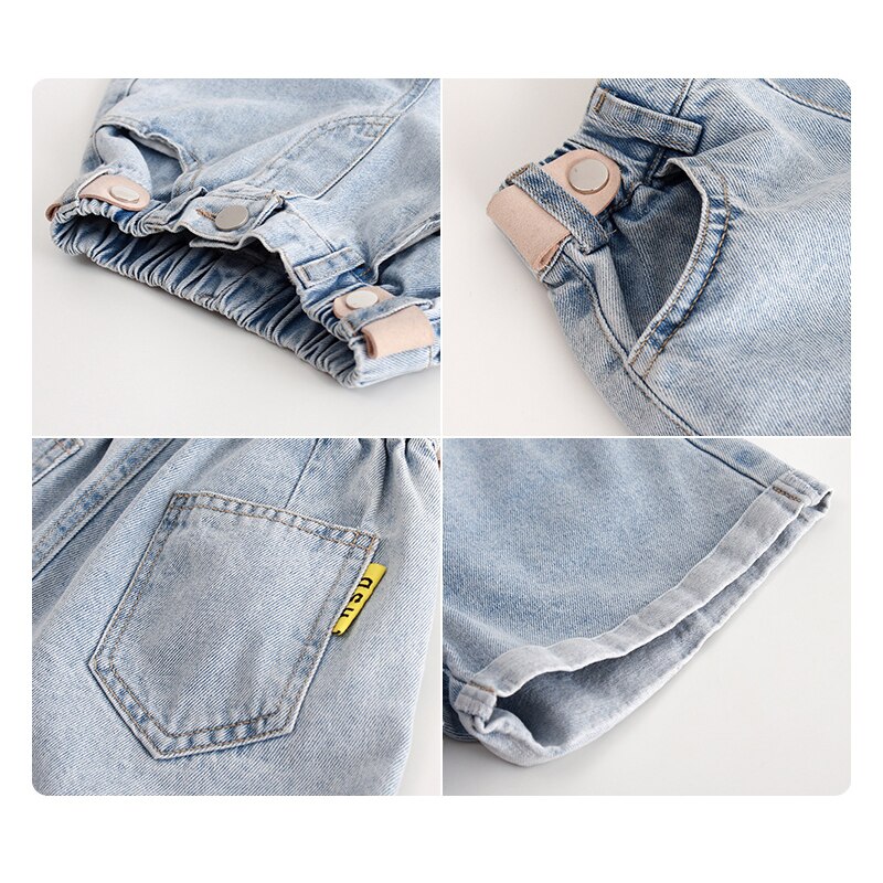 Pantaloni Jeans corti estivi per ragazze grandi pantaloni Casual per adolescenti per ragazze vita elastica pantaloncini di Jeans blu a gamba larga pantaloni 6-16Y