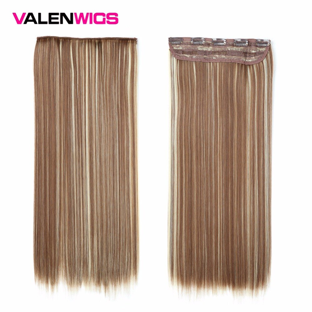 Valen Pruiken 22 inch 5 Clips In Een Stuk Pure Kleur Straight Stijl Haar Clip Op Een Stuk Synthetisch Haar extensions Voor Vrouwen
