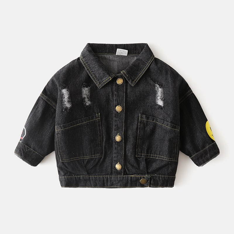 Veste denim d'automne pour enfants | Vêtements pour enfants, , version coréenne du visage épaule sourire garçon: Black / 6M