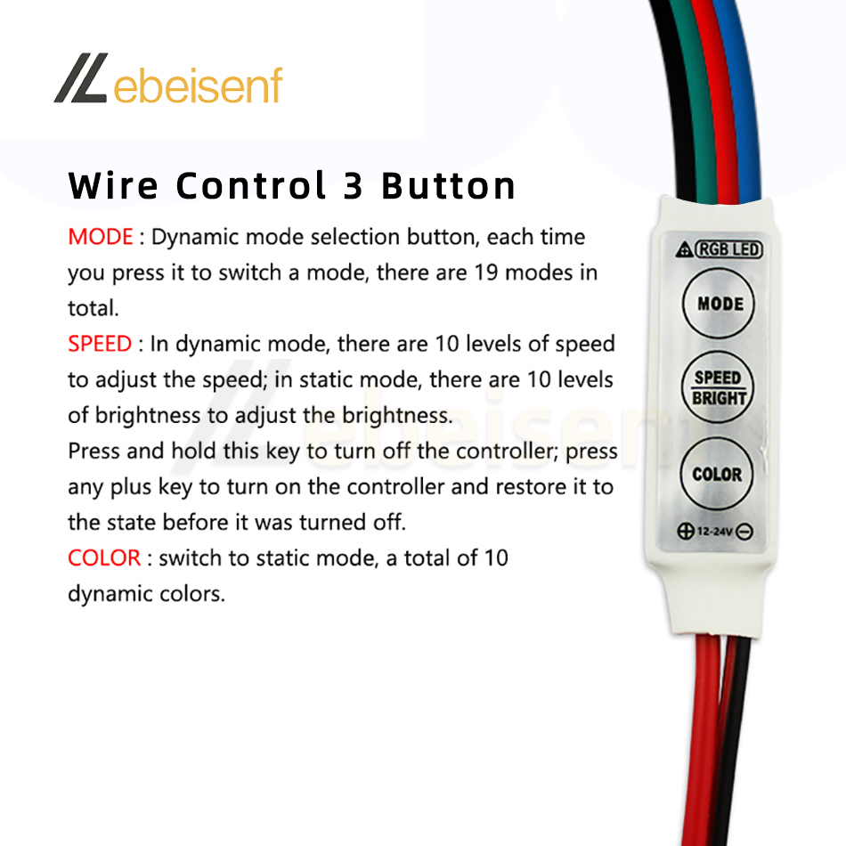 Mini-RGB-Controller, DC 12 V, 24 V, 6 A, Mikro-3-Tasten-LED-Dimmer für Konstantspannung, PWM, 3-Kanal, bunte Streifenlicht-Dimmsteuerung