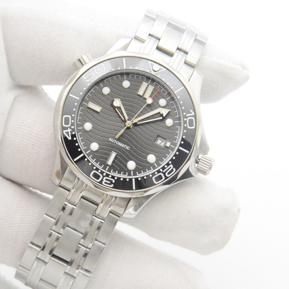 Grijze Oppervlak Steriele Wijzerplaat Hippocampus 300 Serie Automatische Mechanische Horloge Heren Horloge Stalen Band