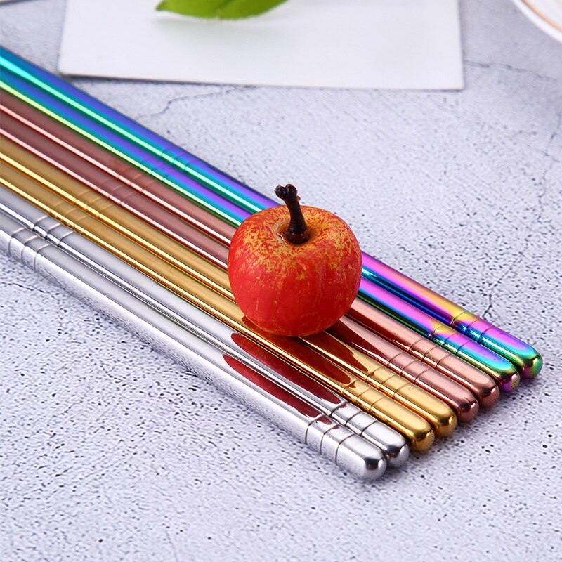 1pair Stainless Steel Chopsticks Chop Sticks Set Tableware Colorful Length 23cm Reusable Portable Dishware Kitchen Chopsticks