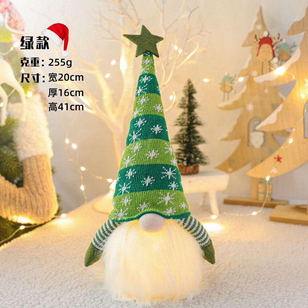Led ljus randig keps ansiktslös docka jul glödande docka leksaker med stickad mössa xmas gnome svensk dekoration barn: Grön
