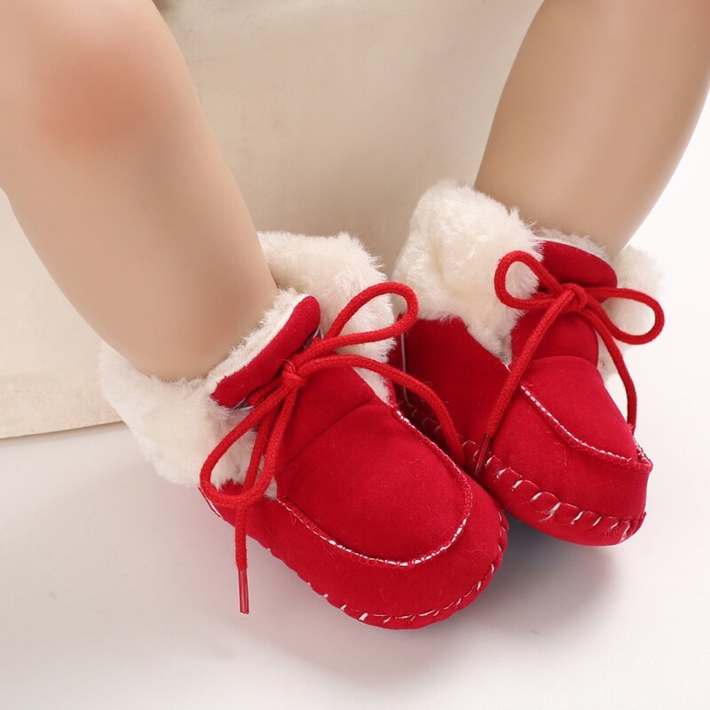 Patpat Winter Baby/Peuter Effen Pluis Lace-Up Strik Katoen Prewalker Schoenen Voor Baby Unisex Sneeuw laarzen