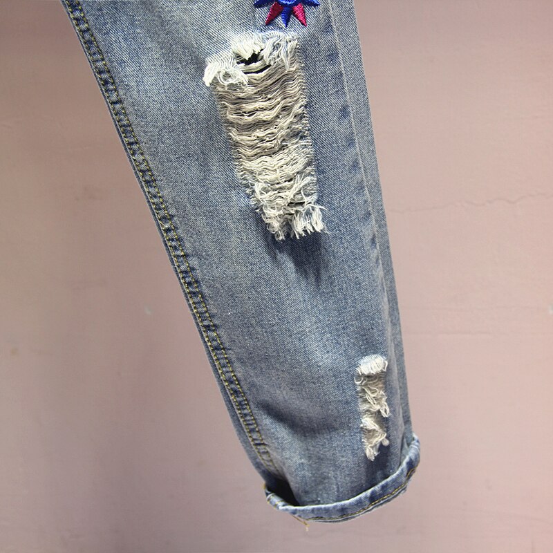 Pantalones vaqueros de las mujeres de primavera y otoño de trabajo pesado bordado flor pantalones de Mujer Vaqueros estilo coreano sueltos longitud del tobillo Harem Jeans pantalones Y86