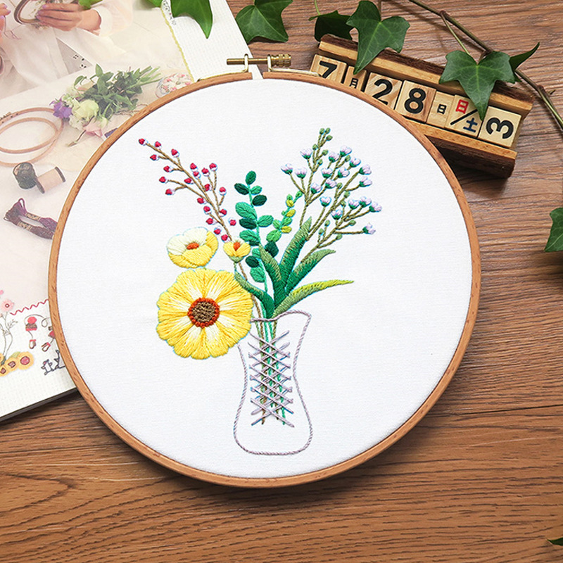 Kit de inicio de bordado de punto de cruz artesanal, cinta de flores, patrón de pintura, herramientas de hilos, decoración del hogar,
