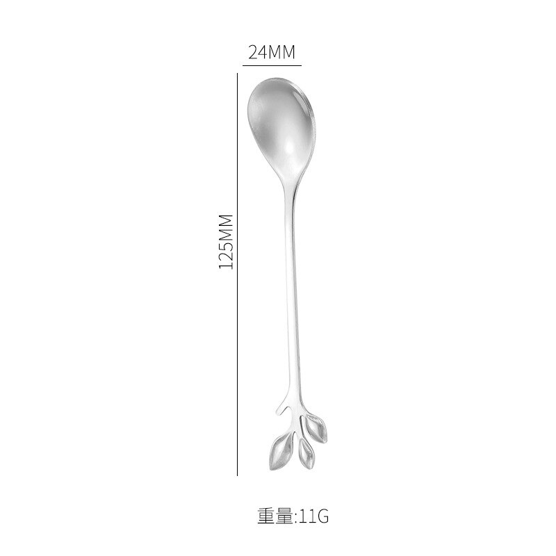 5pcs Stainless Steel Spoon Branch Leaves Spoon Fork Coffee Spoon Christmas Kitchen Accessories Tableware Decoration: Silverspoon