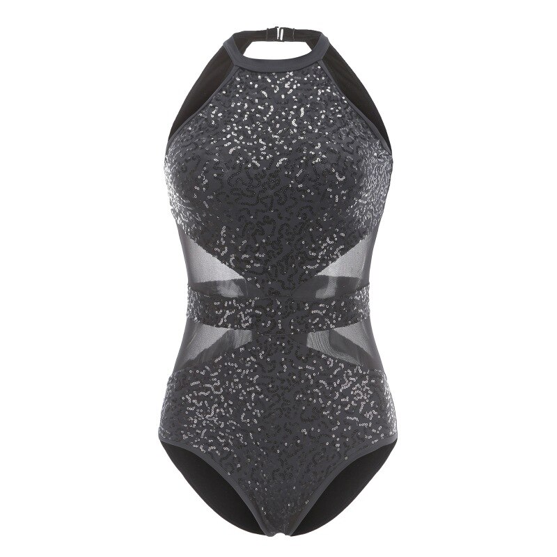 Sequins Dance Mesh Splice Body Suit for Dance Ballet Gymnastics girls dancing clothes Practice Dance Clothes ZX00: Black / XLA