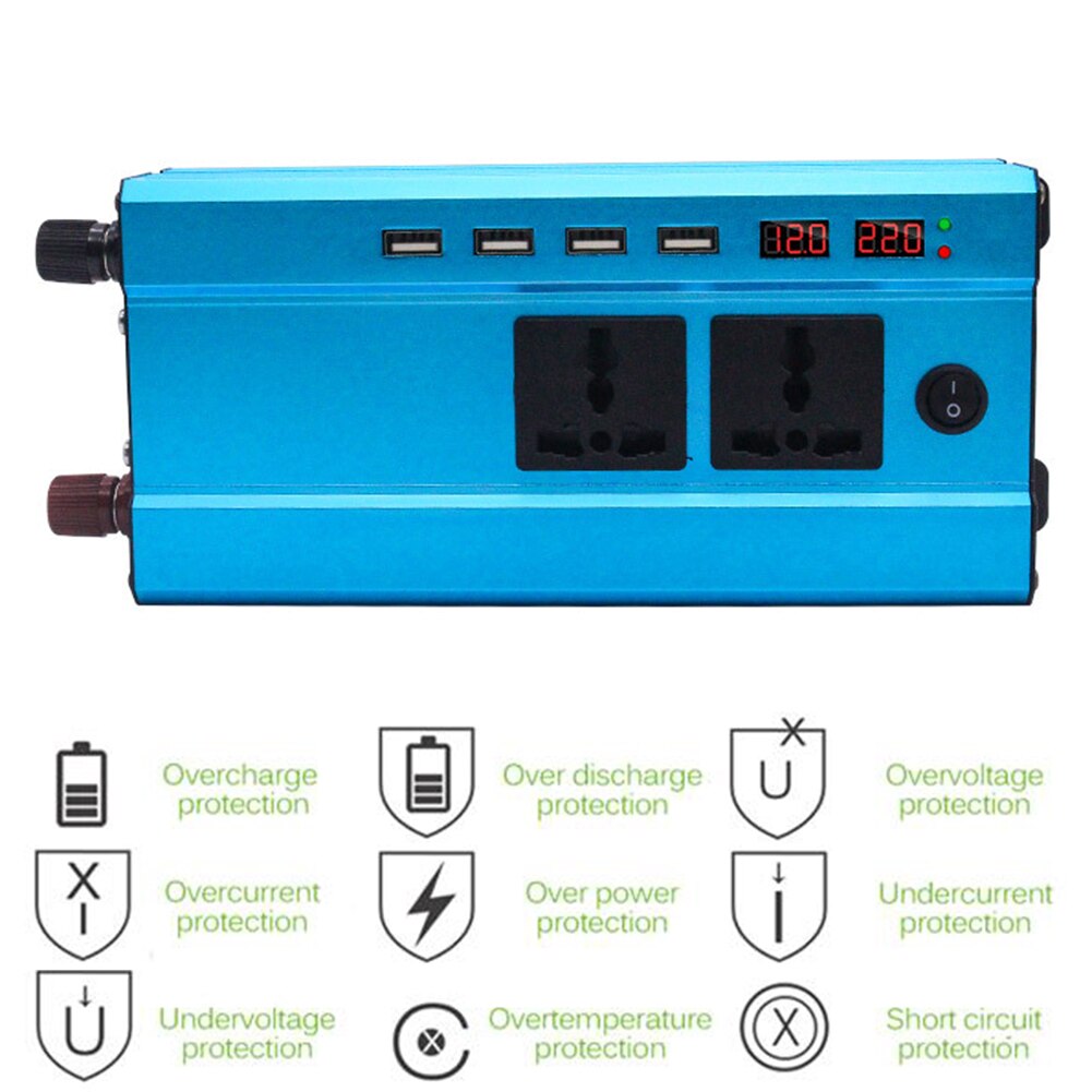 1200W Digitale Display Auto Omvormer Lader Dc Naar Ac Converter Met 4 Usb Automobiel Elektrische Accessoires
