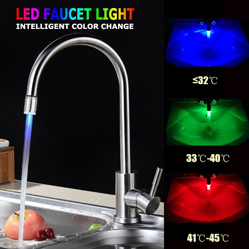 RGB LED Kitchen Faucet Glow Kitchen Tap Temperature Sensor Light Water Faucet 24x35mm 1/3/7 Colors Bathroom Kitchen Fixture: 3 Colors LED Faucet