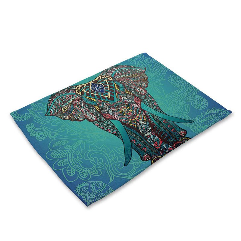 1 Pcs Elephant Pattern Kitchen Placemat Dining Table Mats Cotton Linen Drink Coasters Western Pad Bowl Cup Mat 42*32cm: 9