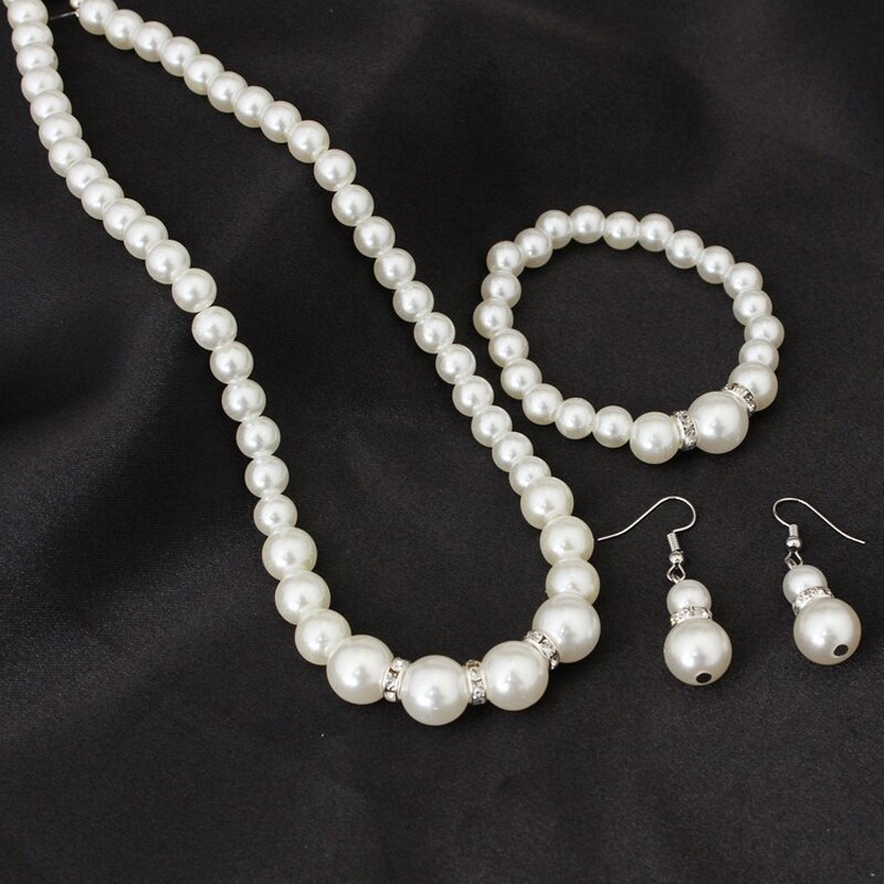 Classic White Pearl Jewelry Sets Necklace Bracelet Earrings Bridal Pearl Sets Women Party Jewelry Wedding Jewlery Christmas