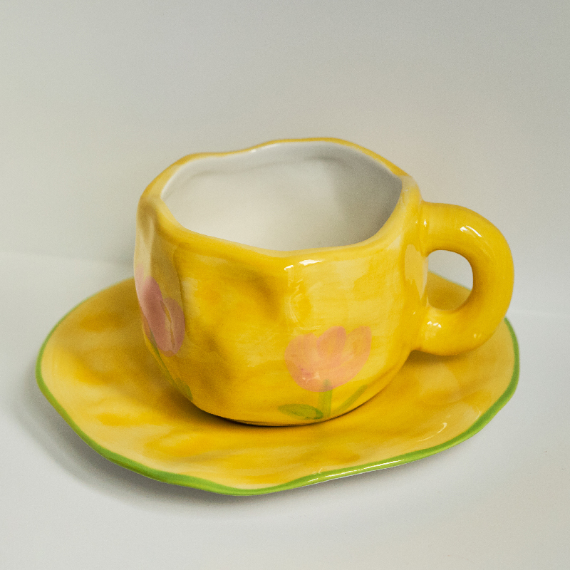Tasse à café en céramique de Style coréen, motif de fleurs peintes à la main, petit déjeuner, tasse à lait: Set C