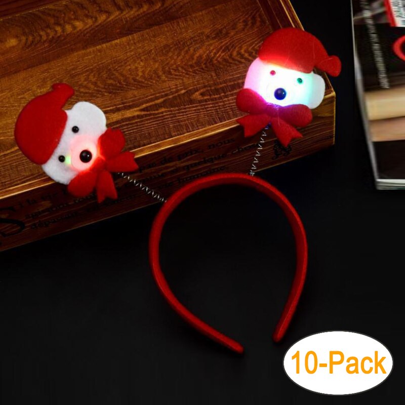 10Pack Christmas LED Light Up Slap Bracelet Brooch Glasses Plush Headband Antler Halloween Christmas Party Decorations: Headband