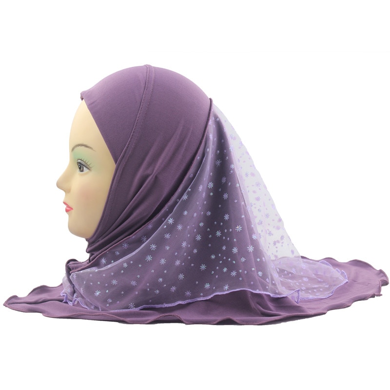 Moslim Meisjes Kids Hijab Islamitische Sjaal Sjaals Met Mooie Kant Sneeuw Patroon Voor 2 Tot 7 Jaar Oud Meisjes