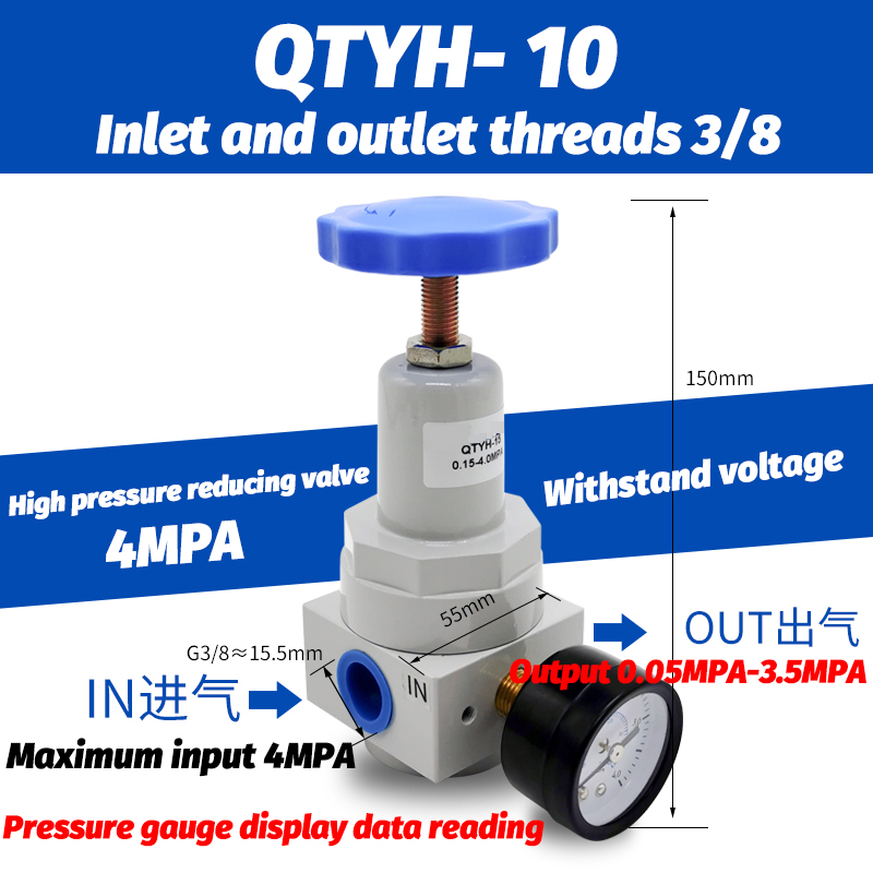 Pneumatische Qtyh Hoge Druk 0 ~ 40 Bar Luchtregelaar Met Meter Poort 1/4 3/8 1/2 2 Inch Bsp 1/2 "Qtyh QTY-08 10 15 20 25 32 40 50: Rood