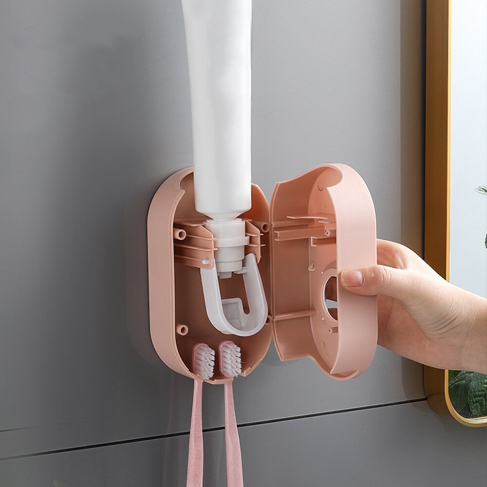 Automatic Toothpaste Dispenser Squeezers Toothpaste Tooth Wall Mount Stand Dust-proof Toothbrush Holder Bathroom Accessories