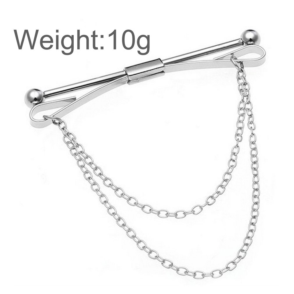 Männer Hemd Kragen Krawatte Clip Plain Metall Edelstahl Pin Clip Kette Krawatte Brosche Krawatte Silber