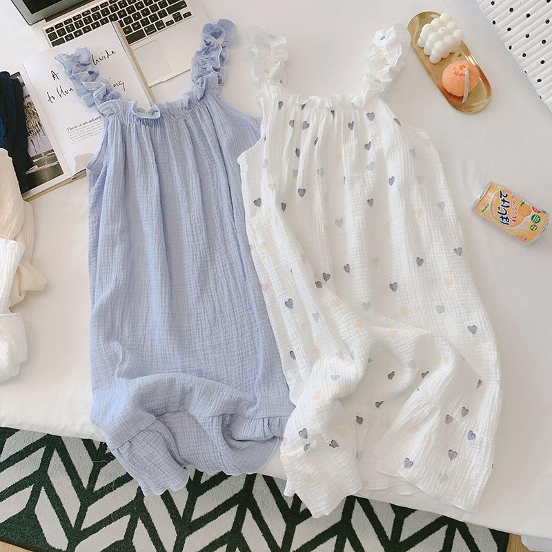 Qweek Katoen Nachtkleding Jurken Voor Vrouwen Kawaii Night Jurk Hart Print Nachtjapon Leuke Nachtkleding Prinses Casual Kleding