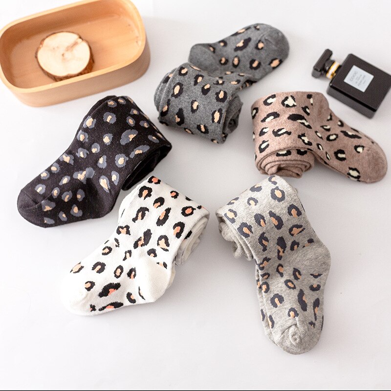 Medias con estampado de leopardo para niñas, ropa interior de algodón, primavera y otoño,